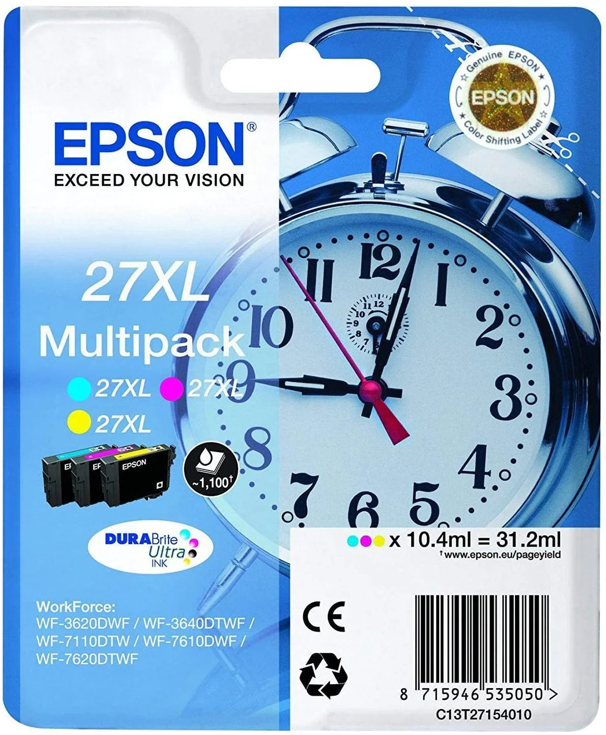 Epson 27XL Multipack with High Capacity Yellow, Cyan & Magenta Ink Cartridges - eBuy UAE